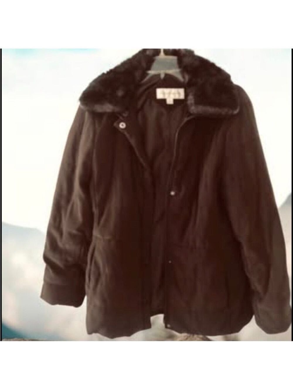 Jones New York Dark Brown Jacket Faux Fur Collar Size Small